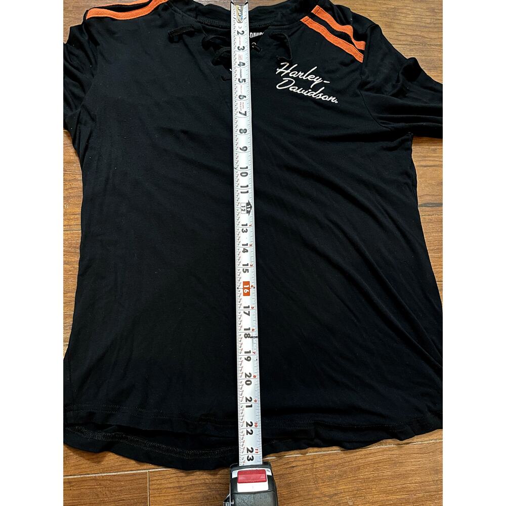 Harley-Davidson Women's Iconic Laced Front Black  Long Sleeve Henley Medium - Picture 6 of 10